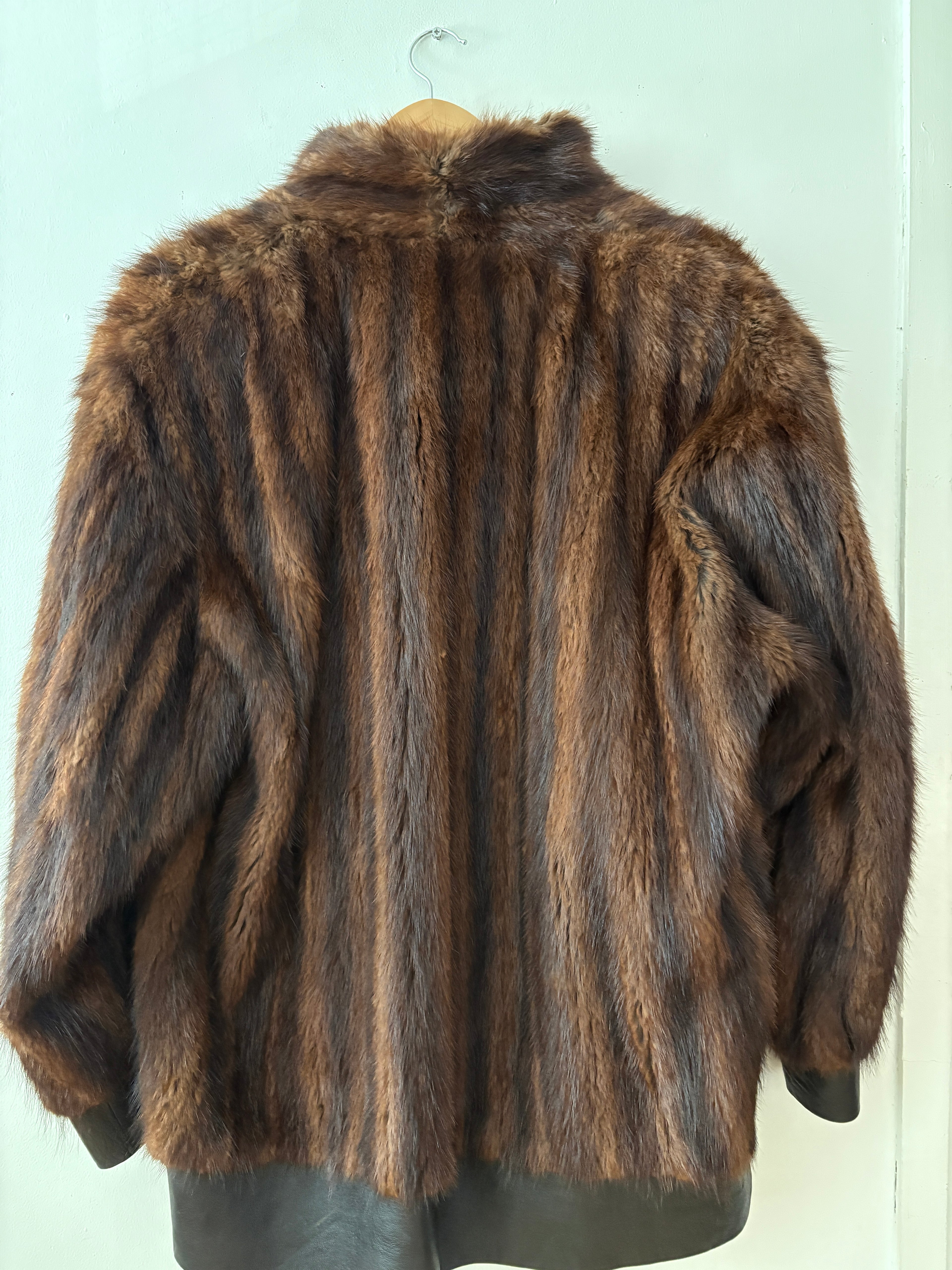 Manteau vintage cuir et vison unisexe