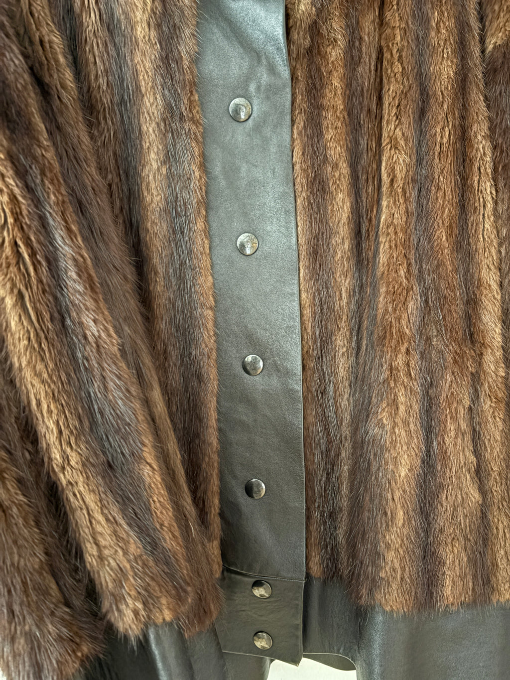 Manteau vintage cuir et vison unisexe
