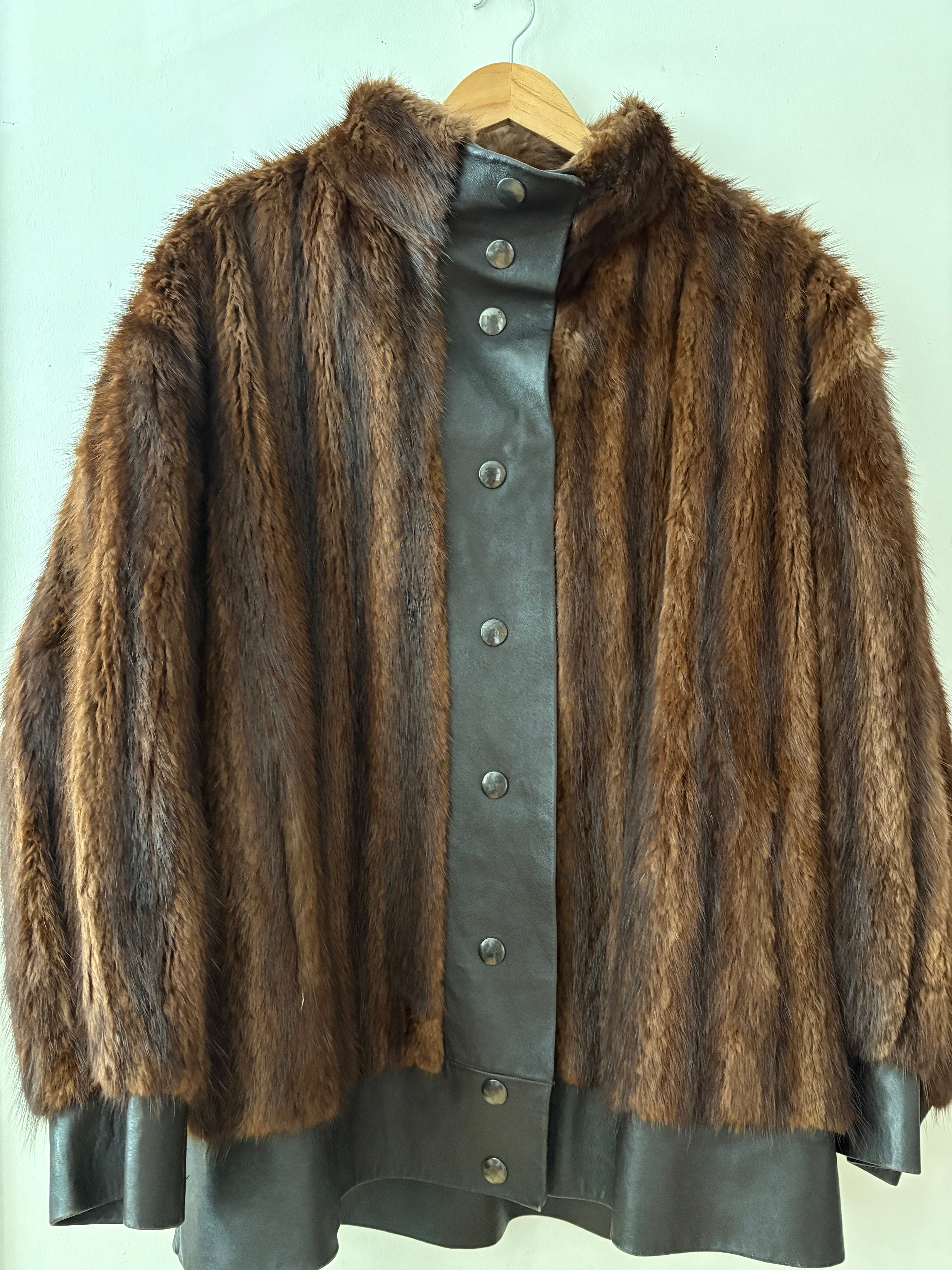 Manteau vintage cuir et vison unisexe