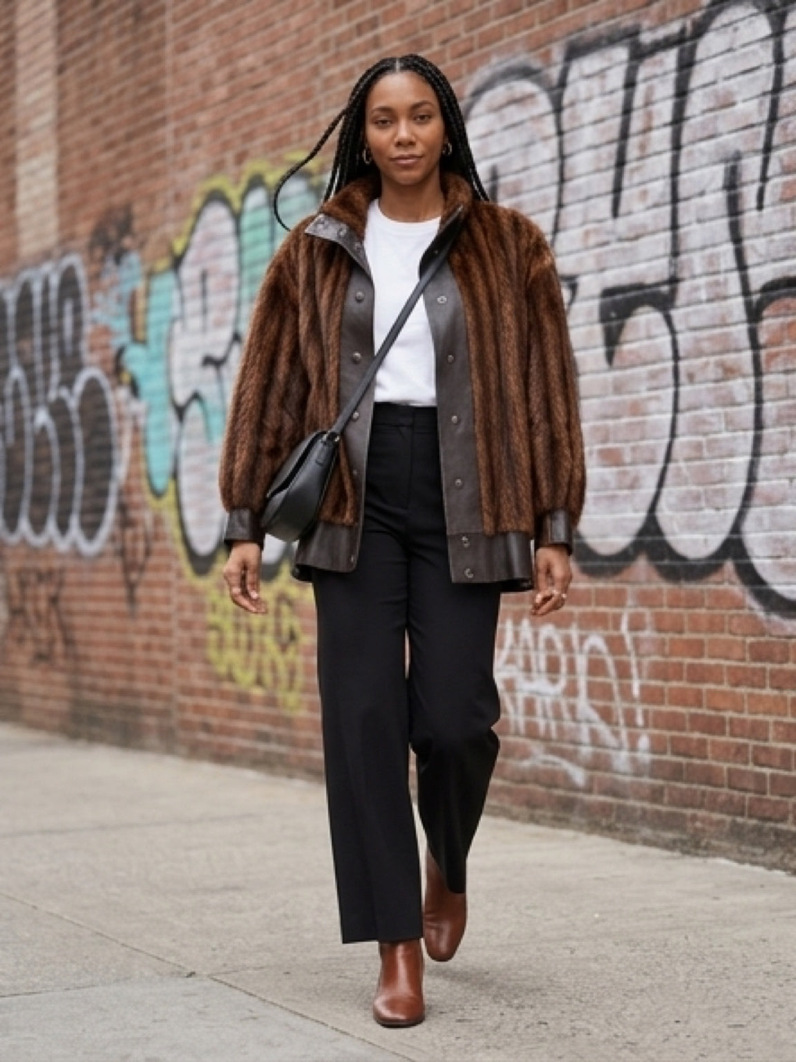 Manteau vintage cuir et vison unisexe