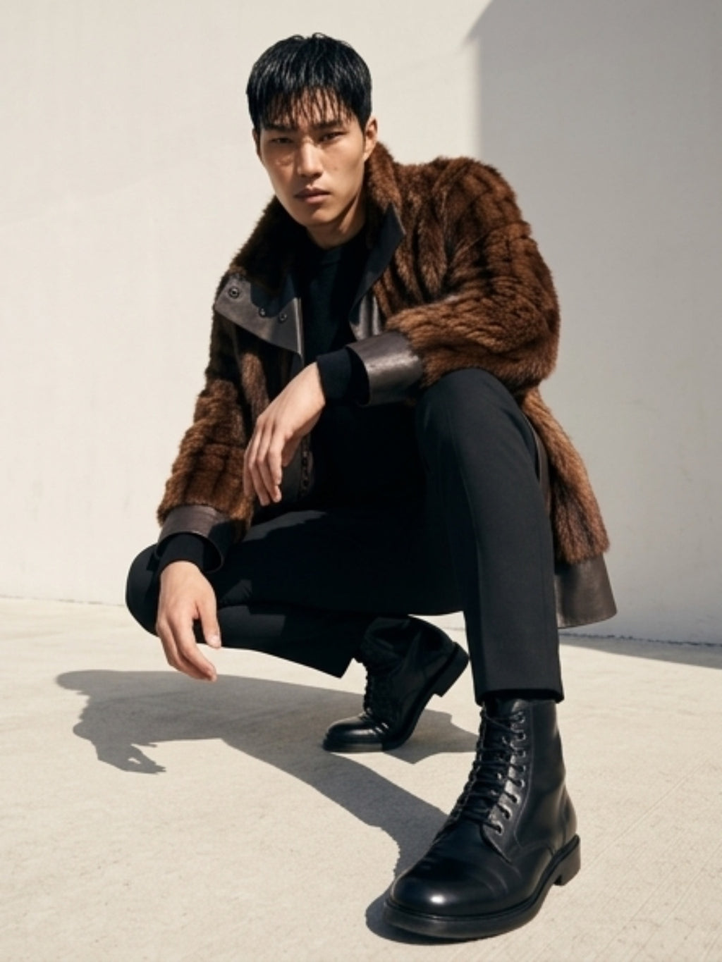 Manteau vintage cuir et vison unisexe